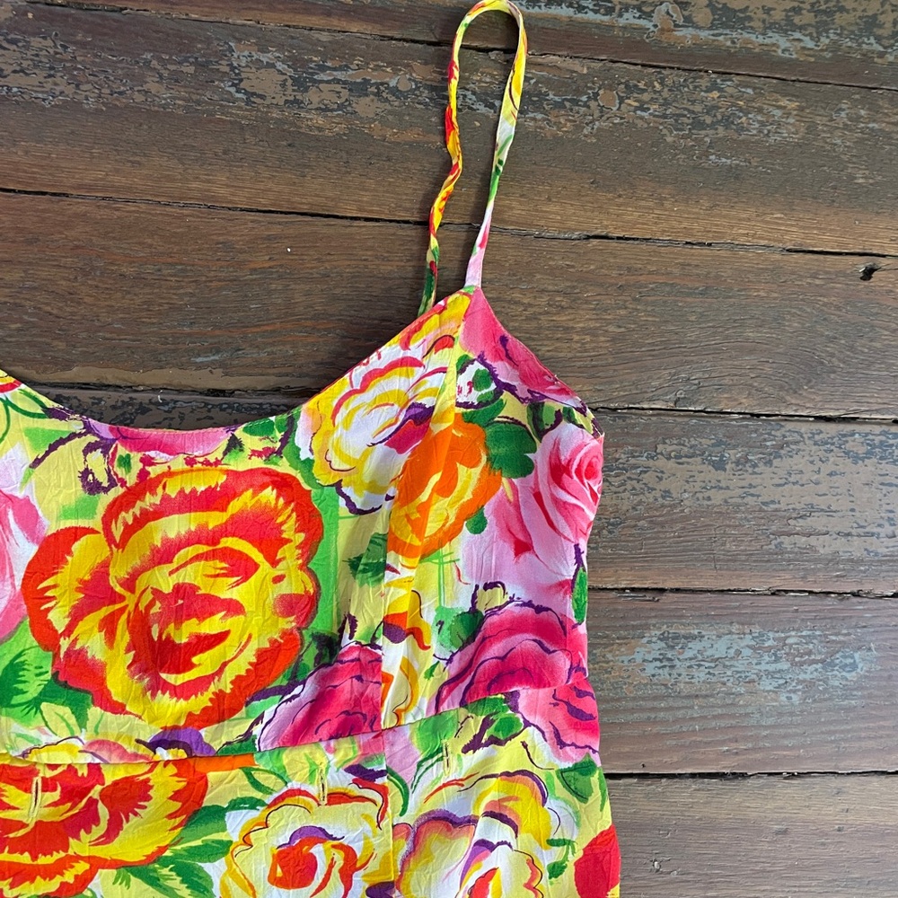 Jams World Vibrant Floral Sundress Slip Mini Dress Made in Hawaii - Sz XS 🧡🎀 - Picture 12 of 13